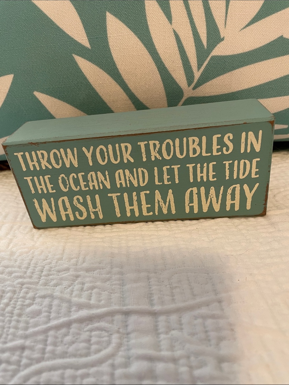 Coastal Teal Inspirational Wood Block Sign